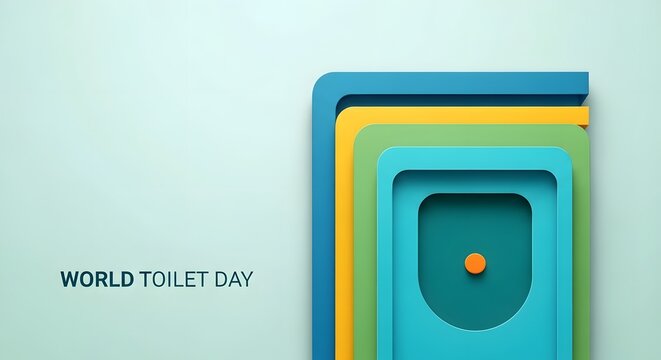 World Toilet Day concept with layered abstract graphic of a toilet bowl for sanitation, hygiene, and public health awareness.