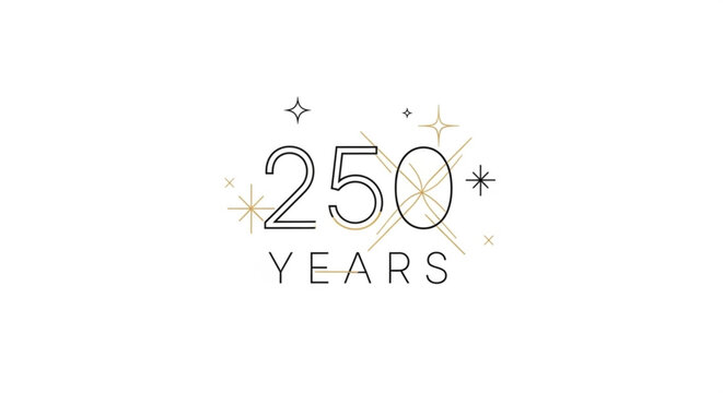 A minimalist vector graphic celebrating 250 years with a modern design and starry accents