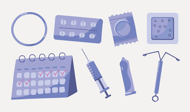 Contraception and Birth Control Methods Hand-Drawn Vector Set 