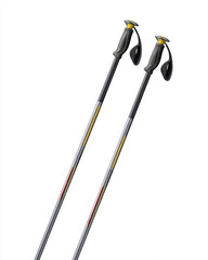 Obraz premium Two Cross Country Ski Poles with Yellow and Red Accents on a White Background. High Resolution Stock Photo Detailed Shot