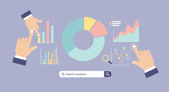 Hands Interacting With Business Analytics Graphs.
