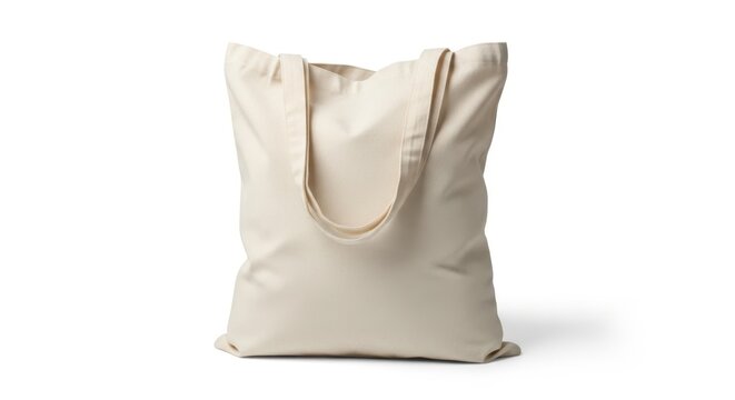 Maquete de sacola ecol&oacute;gica de algod&atilde;o em branco (ecobag) isolada no fundo branco. Modelo de bolsa reutiliz&aacute;vel para design

