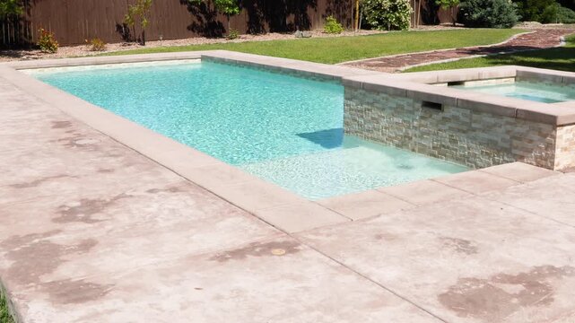 Before-and-After Vertical Reveal of Swimming Pool Construction Transforming into Finished Backyard Oasis