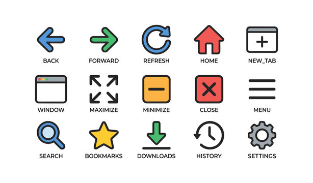 Colorful navigation icon set with arrows refresh and home symbols