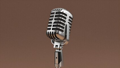 Fototapeta premium Vintage microphone on a brown background provides a touch of nostalgia