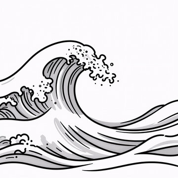 Noir Ocean One. Minimal Outline Illustration Of A Continuous Sea Wave Or Ocean Wave