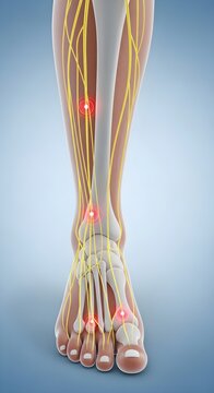 Foot anatomy detailed illustration for medical education. Suitable for healthcare publications, articles, and educational materials on podiatry and foot health.