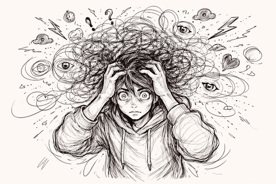 Uneven lines mind lost vector image simple icon feeling minimal messy person generation