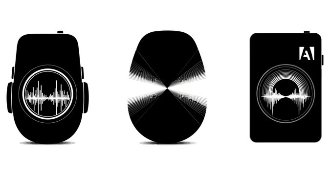 Audio waveform displayed on modern electronic devices isolated on white background