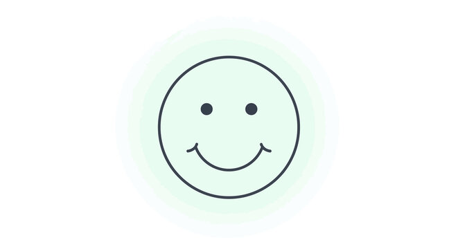 Minimalist line art smiley face radiating a soft green glow, representing happiness and positive emotion on a clean white background, ideal for cheerful and optimistic design.