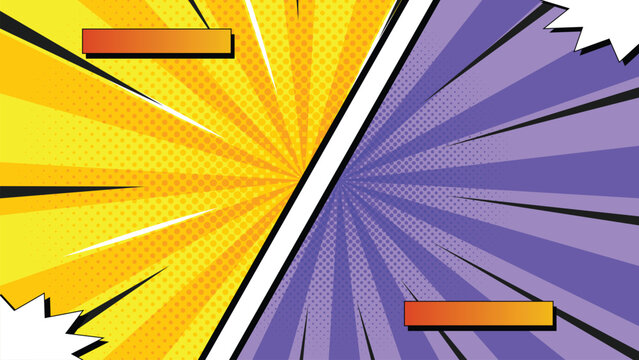 Comic style VS background with radial burst, bold colors and lightning for game battle screen