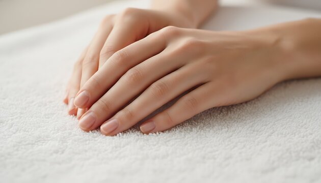 Soft Hands Resting on White Towel in Gentle Spa Setting