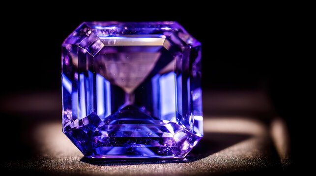 Deep Purple Sapphire Gemstone Catching Light with Precise Emerald Cut Facets