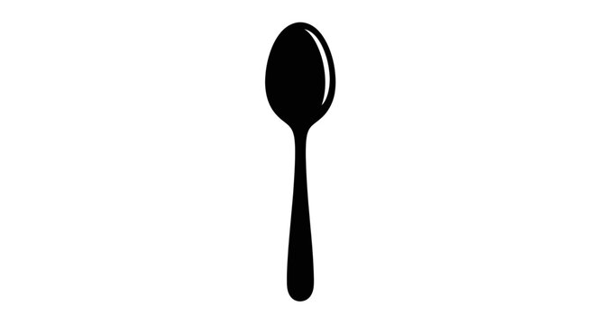 Black Spoon Silhouette Isolated on White Background - Minimalist Kitchen Utensil Icon