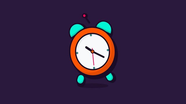 Animated Cartoon Alarm Clock Ringing on Dark Purple Background Flat Design Concept for Time Management and Deadline Reminders