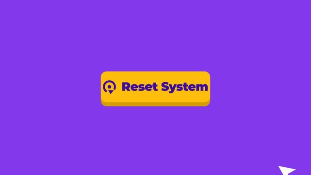 Reset System Button Animation with Mouse Cursor Click on Purple Background for Tech and Support Concepts