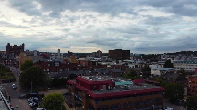 High Angle View of Luton City Centre, England United Kingdom during Orange Cloudy sunset