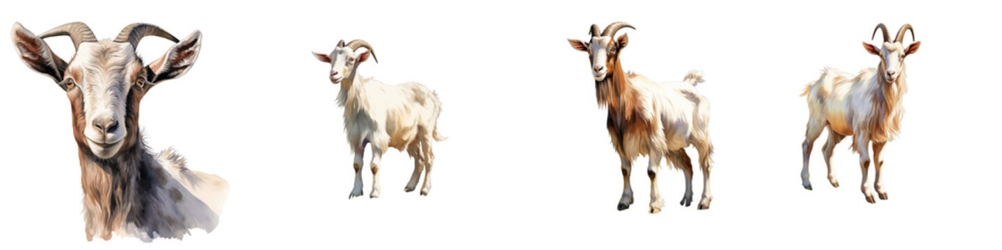 Elegant goats stand out against a black background in this detailed painting