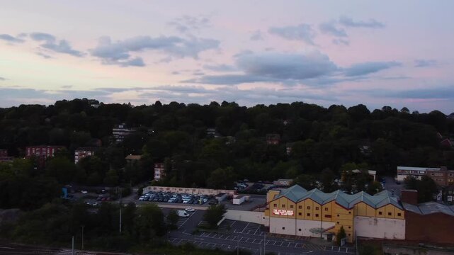 High Angle View of Luton City Centre, England United Kingdom during Orange Cloudy sunset