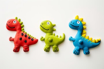 Fototapeta premium cute dinosaurs plasticine red blue green 2d simple shapes bright colors isolated on white background playful kids concept