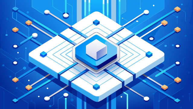 Advanced AI processor chip and neural network for high-tech deep learning concept, flat vector