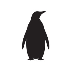 A black and white silhouette of a single penguin standing upright, with a minimalist and clean design. © Taufikur