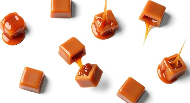 Caramel candies on white background sweet.