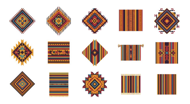 Collection of Traditional Woven Rugs and Textile Patterns.