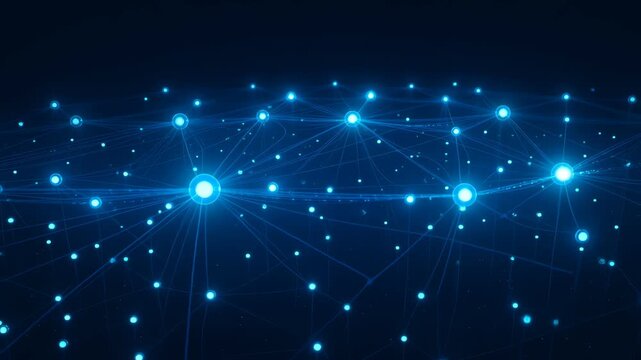Abstract digital network background with luminous nodes and connecting lines, symbolizing cloud data storage, document management systems, and modern information technology infrastructure.