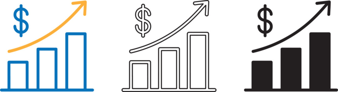 Financial growth represented by three upward trending bar graphs with dollar signs
