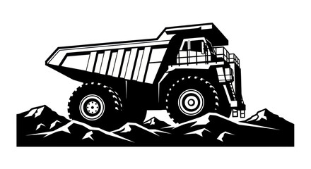 Massive Mining Dump Truck Silhouette on Rocky Terrain, Industrial Haulage © Atok