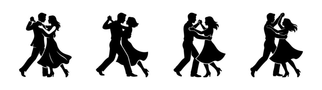 Silhouette ballroom dance vector art featuring couples dancing together in elegant poses design