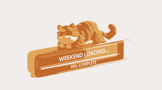 Cute 3D Cat Resting on a Weekend Loading Concept Progress Bar