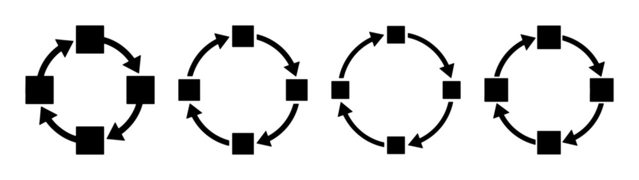 Cyclic process diagram showing flow and sequence with arrows for business presentations and steps