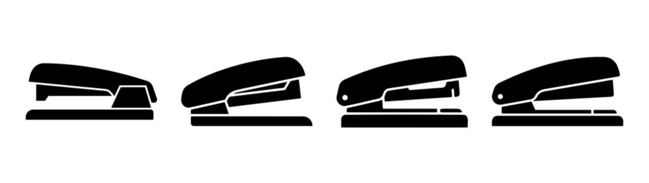 Black stapler silhouette set office supply vector illustration for business and design projects