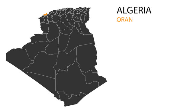 Algeria png map with provinces, Algeria province map, Algeria Oran