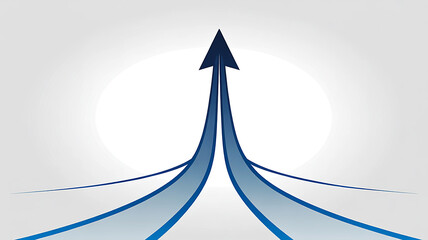 Fototapeta premium Dynamic visual metaphor depicting multiple converging blue arrows uniting into a powerful singular upward trajectory, symbolizing strategic growth, progress, and successful market direction