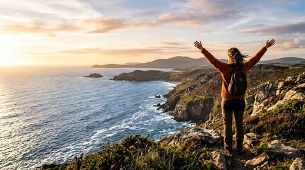 Fototapeta premium Hiking Trail With Ocean And Mountain Scenery