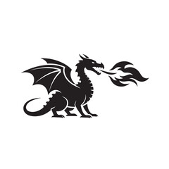 Fototapeta premium Fire Breathing Dragon Silhouette Black Mythical Creature Fantasy Icon Isolated on Transparent Background