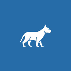 Fototapeta premium White Bull Terrier Silhouette Standing Proudly Against Blue Background.