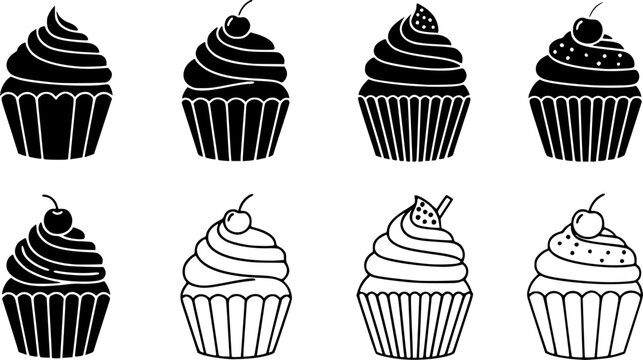 Cupcake icon concept. Glyph and line vector illustrations on white background
vector silhouette illustration isolated on white background 