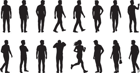 Human Figures Looking Back Silhouette Icon Set.