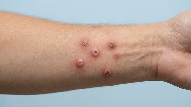 Skin rash on human arm, monkeypox.