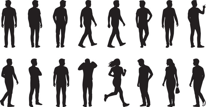 Human Figures Looking Back Silhouette Icon Set.