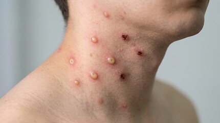 Fototapeta premium Skin condition on human neck, monkeypox.