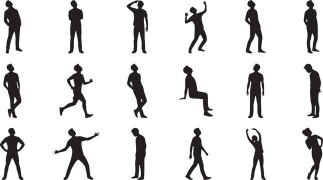 People Looking Upward Silhouette Vector Icons.