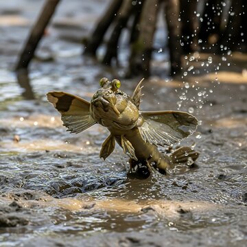 Mudskipper Leaping in Mangrove Habitat - A Unique Amphibious Fish.