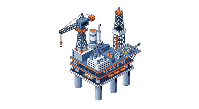 Isometric Offshore Oil Rig Platform for Energy Production.