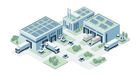 Fototapeta premium Isometric Smart Logistics Hub with Automated Delivery Vehicles.