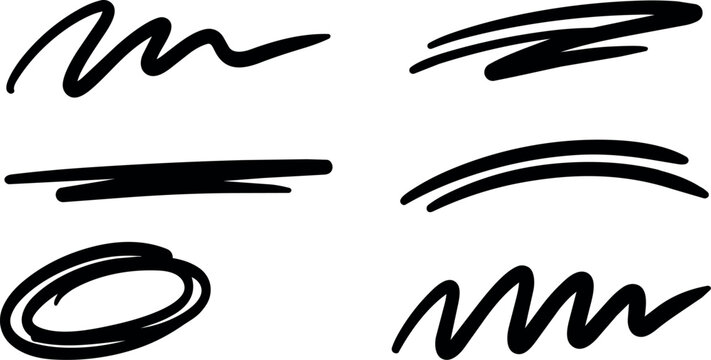 Black hand drawn marker scribbles and underline vector art set